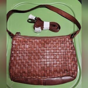 Brown Woven Leather Crossbody Bag